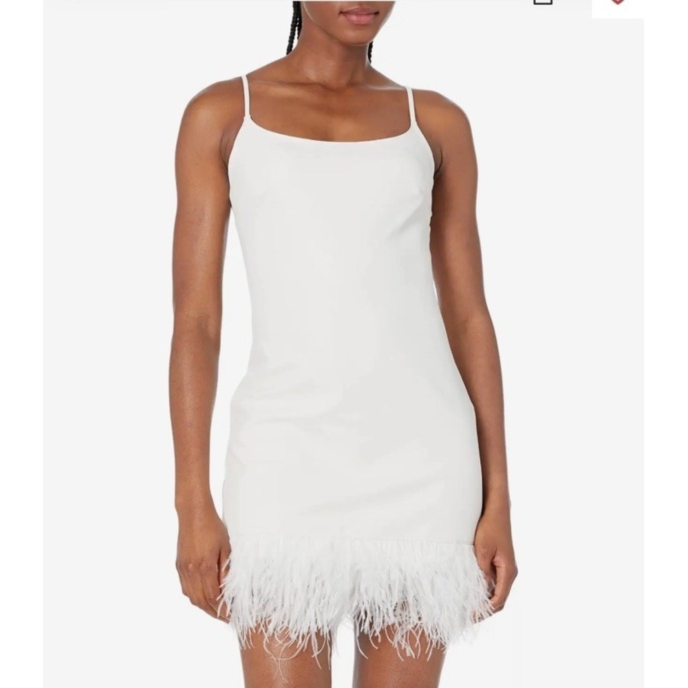 Commando Women's White Faux Leather Feather Square Neck A-Line Dress Size L